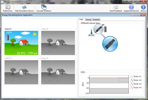 Energy Harvesting Demo running on the Wireless Development Suite Energy Harvesting Demo